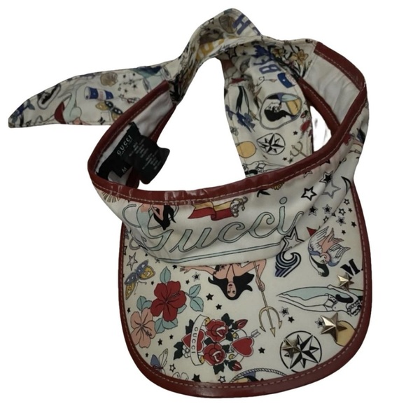 SUPER RARE GUCCI Vintage Mermaid Tattoo Stars Tie Visor!!! - Picture 13 of 16